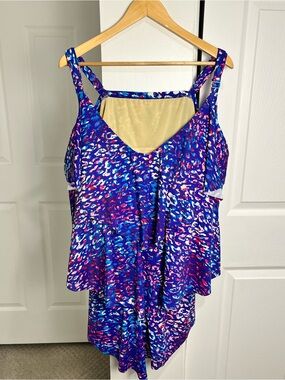 Swimsuits For All Tankini Tank Top Blue Pink Purple Size 34 Padded Swim EUC
